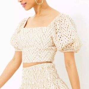 Lilly Pulitzer | Yara Top Sand Bar Mermaid Tail Metallic Eyelet Size 10 NWT